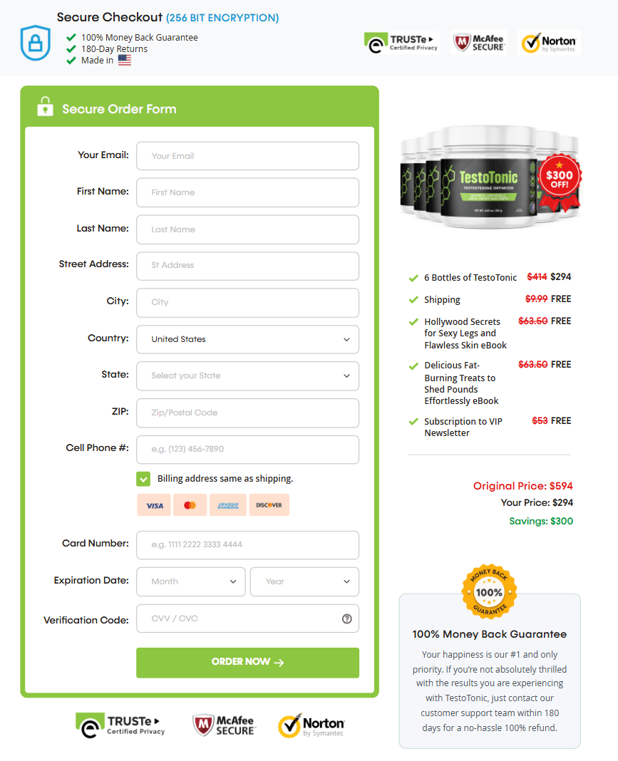 TestoTonic order page